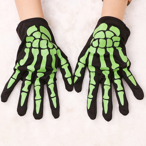 Guantes de impresión de esqueleto casual de moda de Halloween verde