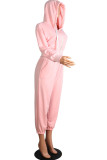 Pink adult Casual Fashion Zippered Two Piece Suits Solid pencil Long Sleeve