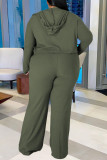 Army Green Fashion Sportswear Solid Patchwork Huvkrage Plus storlek tre delar