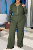 Armée vert vêtements de mode mode solide Patchwork col à capuche grande taille trois pièces