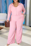 Розовая модная спортивная одежда, однотонный лоскутный воротник с капюшоном, большие размеры, три предмета