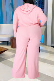 Розовая модная спортивная одежда, однотонный лоскутный воротник с капюшоном, большие размеры, три предмета
