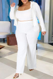 Белая модная спортивная одежда, однотонный лоскутный воротник с капюшоном, большие размеры, три предмета
