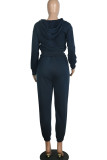 Blu navy adulto casual moda con cerniera due pezzi abiti manica lunga matita solida