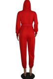 rose red adult Casual Fashion Zippered Two Piece Suits Solid pencil Long Sleeve