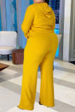 Желтая модная спортивная одежда, однотонный лоскутный воротник с капюшоном, большие размеры, три предмета