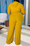 Желтая модная спортивная одежда, однотонный лоскутный воротник с капюшоном, большие размеры, три предмета