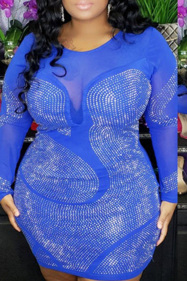 Синяя сексуальная мода для взрослых с круглым вырезом в стиле пэчворк, сплошная сетка