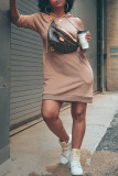 Kaki mode casual effen patchwork kraag met capuchon A-lijn jurken