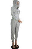 Grey adult Casual Fashion Zippered Two Piece Suits Solid pencil Long Sleeve