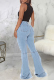 Calça jeans de cintura alta preta fashion street sólida
