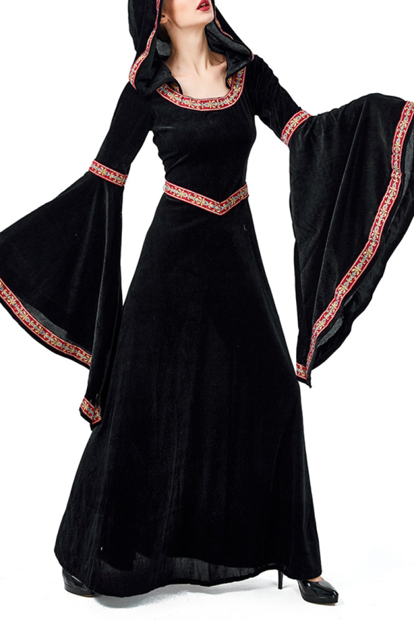 Schwarze Valentinstag-Party-Kostüme im Vintage-Patchwork-Volant-Print