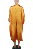 Robe chemise à col rabattu jaune imprimé patchwork décontracté grande taille