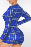 Colorful Blue Fashion Casual Plaid Patchwork V Neck Rompers