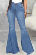 Синие джинсы из однотонного денима с высокой талией Fashion Street