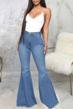 Black Fashion Street Effen Denim Jeans Met Hoge Taille
