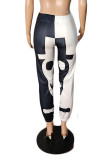 Pantalon taille haute régulier en patchwork imprimé décontracté blanc à la mode