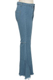 Baby Blue Fashion Street Solid Denim Jeans mit hoher Taille