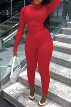 Красная модная повседневная однотонная базовая водолазка с длинным рукавом из двух частей