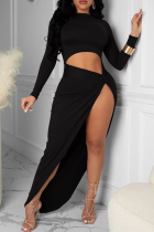 Zwarte sexy effen patchwork half coltrui onregelmatige jurk Jurken