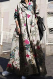 Bruine vintage print patchwork gesp turndown kraag overhemdjurk jurken