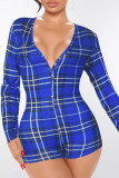 Rose Red Fashion Casual Plaid Patchwork V Neck Rompers