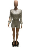 Apricot Fashion Casual Solid Sequins O Neck Rompers