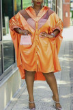 Tangerine Casual Print Patchwork Schnalle Umlegekragen Hemdkleid Plus Size Kleider