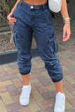 Baby Blue Fashion Street Solid Patchwork Mid Waist Cargo Denim Jeans