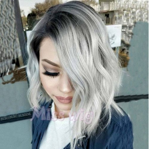 Grey Sexy Casual Gradual Change Split Joint Wigs