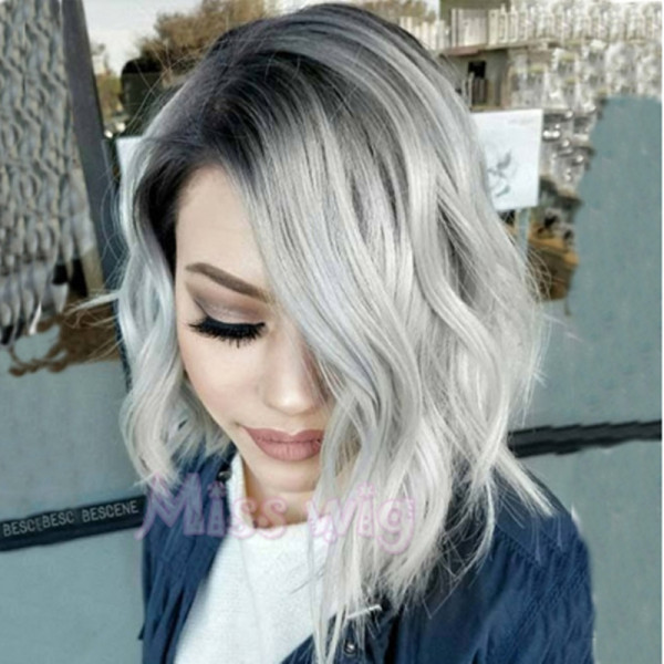 Grey Sexy Casual Gradual Change Patchwork Wigs