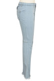 Blue Fashion Street Effen Denim Jeans Met Hoge Taille