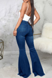 Mörkblå Fashion Street Solid jeans med hög midja