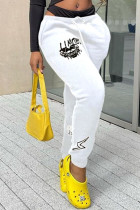 White Fashion Casual Print Basic Regular Mid Waist Trousers