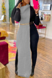 Grey Fashion Casual Solid Slit Turtleneck Sleeveless Dress (Without Waist Chain)