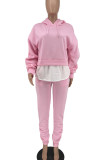 Pink Casual Solid Patchwork Fold Asymmetrical Hooded Collar Long Sleeve Two Pieces