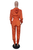 Oranje Mode Casual Patchwork Rits Hooded Kraag Lange Mouw Twee Stukken