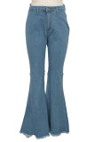 Blue Fashion Street Effen Denim Jeans Met Hoge Taille