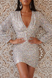 マルチカラー ファッション セクシーな幾何学的なパッチワーク V ネック ペンシル スカート ドレス