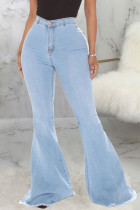 Jeans jeans de cintura alta com cintura alta azul bebê fashion street