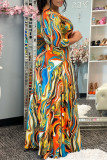 Многоцветный модный повседневный принт Базовый V-образный вырез с длинным рукавом Платья