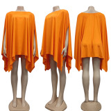 Vestito irregolare dalla manica del pipistrello della spalla solido casuale di modo arancione