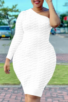 Moda branca sexy sólido patchwork um ombro vestidos de saia de um passo