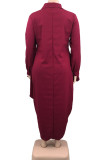 Burgund Fashion Elegant Solid Patchwork Umlegekragen Unregelmäßiges Kleid Plus Size Kleider
