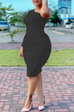 Moda preta sexy sólido patchwork um ombro vestidos de saia de um passo