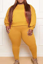 Orange Fashion Casual Solid Basic O-Ausschnitt Plus Size Two Pieces