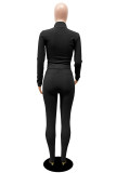 Noir Fashion Casual Solid Basic Zipper Collar Long Sleeve Two Pieces