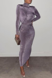 Vestidos de manga larga de cuello alto básico sólido de moda púrpura