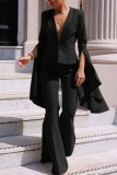 Yellow Fashion Irregular Large Sleeve Flare Pants Two Piece Suit