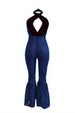 ブルー ファッション セクシー ソリッド バックレス ホルター レギュラー ジャンプスーツ